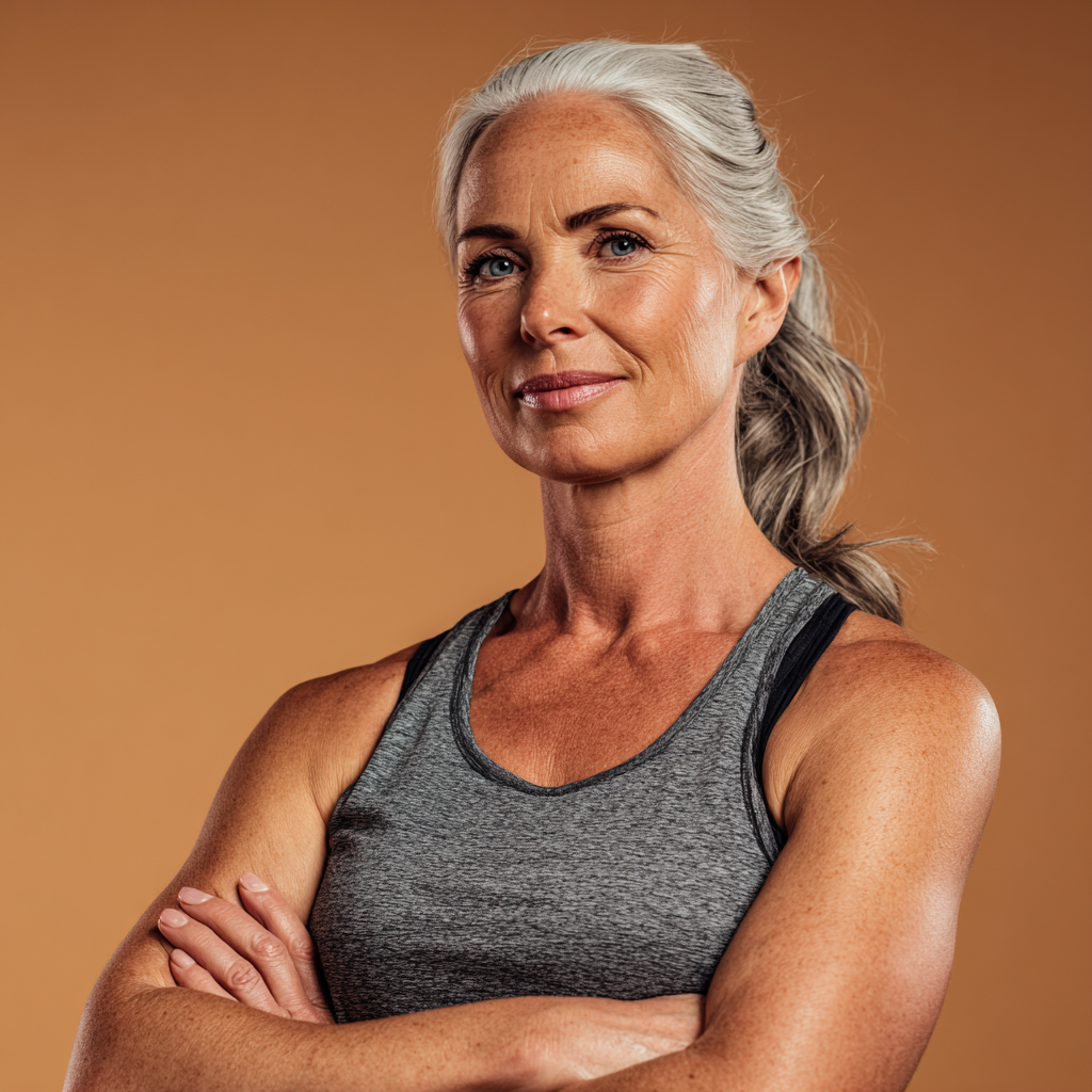 Confident mature woman after successful fitness training